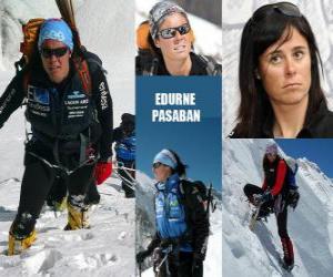 пазл Edurne Pasaban является испанский альпинист и первой женщиной в истории подняться на 14 8000 (в горах свыше 8000 метров) от планеты.